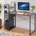 Rustic Brown & Black Computer Desk with Canvas Drawer X569