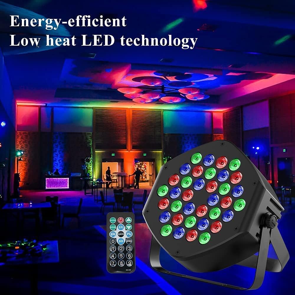 36 LED RGB Par Cans Lights 4 Pack DMX 7 Channel Sound Activated Strobe Remote Uplighting D794970