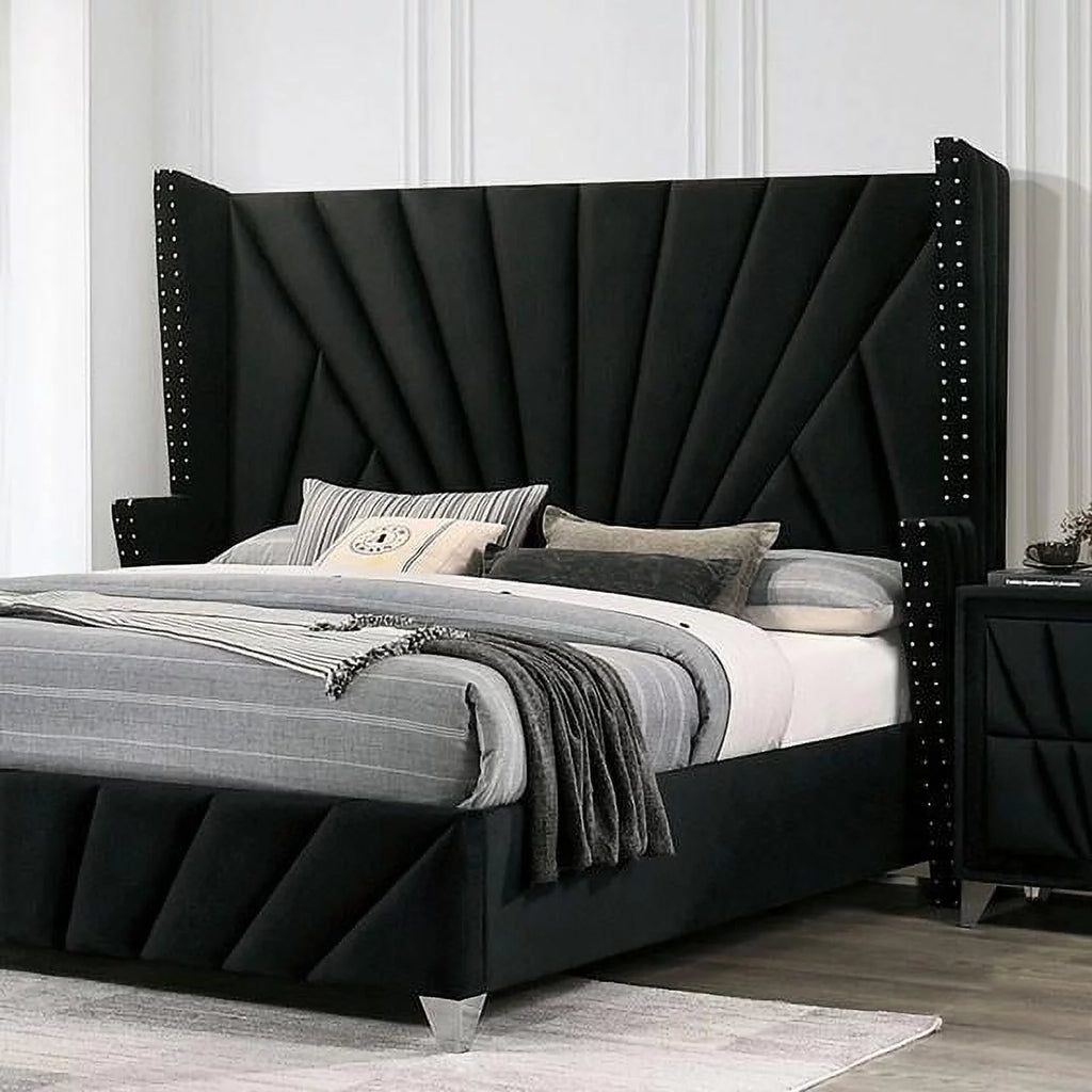 Black Solid Wood Queen Bedroom Set 3pcs C26526