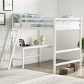 Full Wooden Loft Bed with Desk in White D304