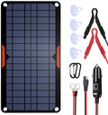 10W 12V Solar Panel Car Battery Charger Portable Waterproof Trickle Charger & Maintainer with Cigarette Lighter Plug & Alligator Clip Pack of 2 X994595