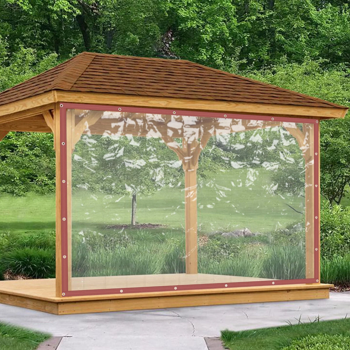 Brown PVC Clear Awning Canopy Patio Roll Up Enclosure Y814