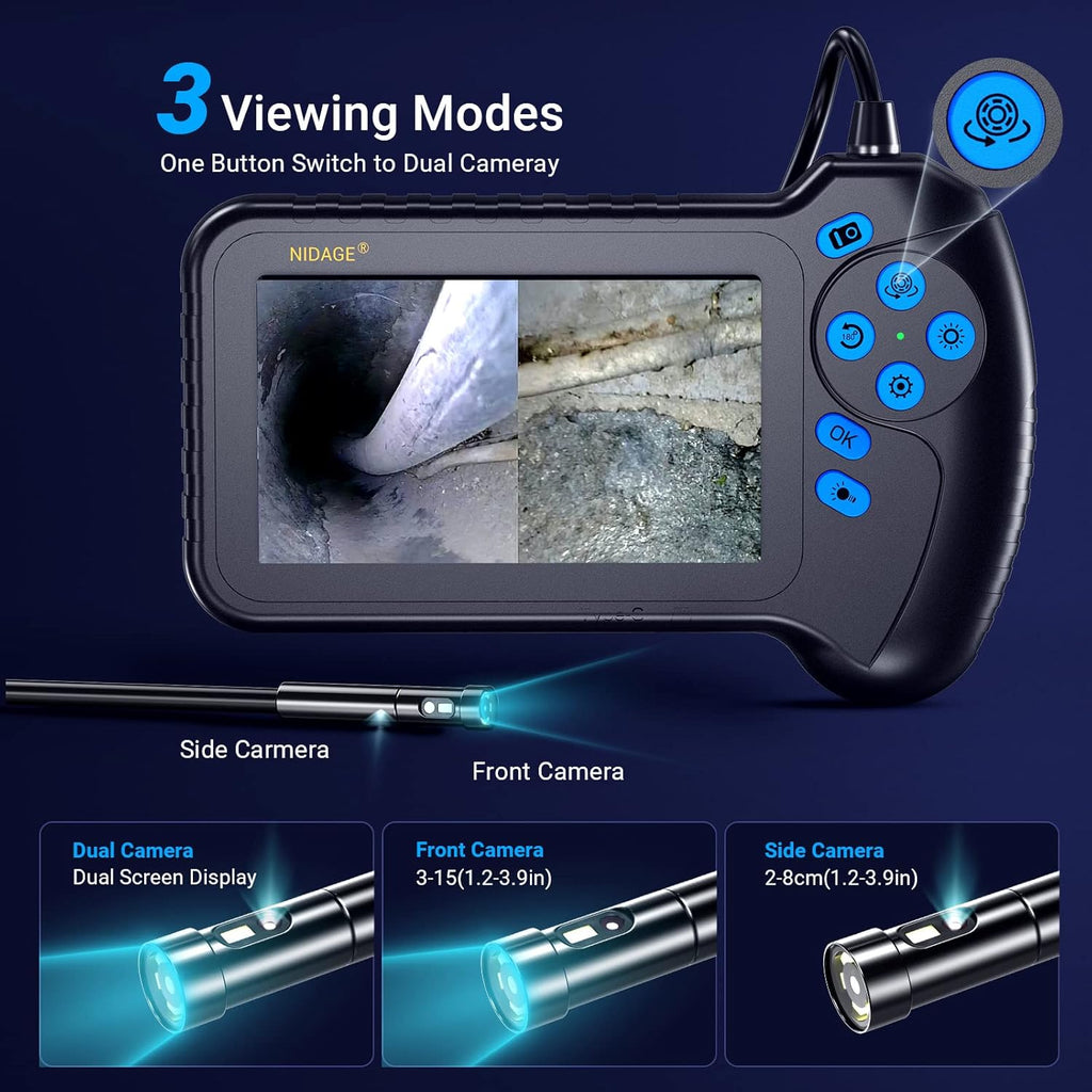 50FT Dual Lens Inspection Camera with 5 IPS Screen and 7 LED Lights E7059