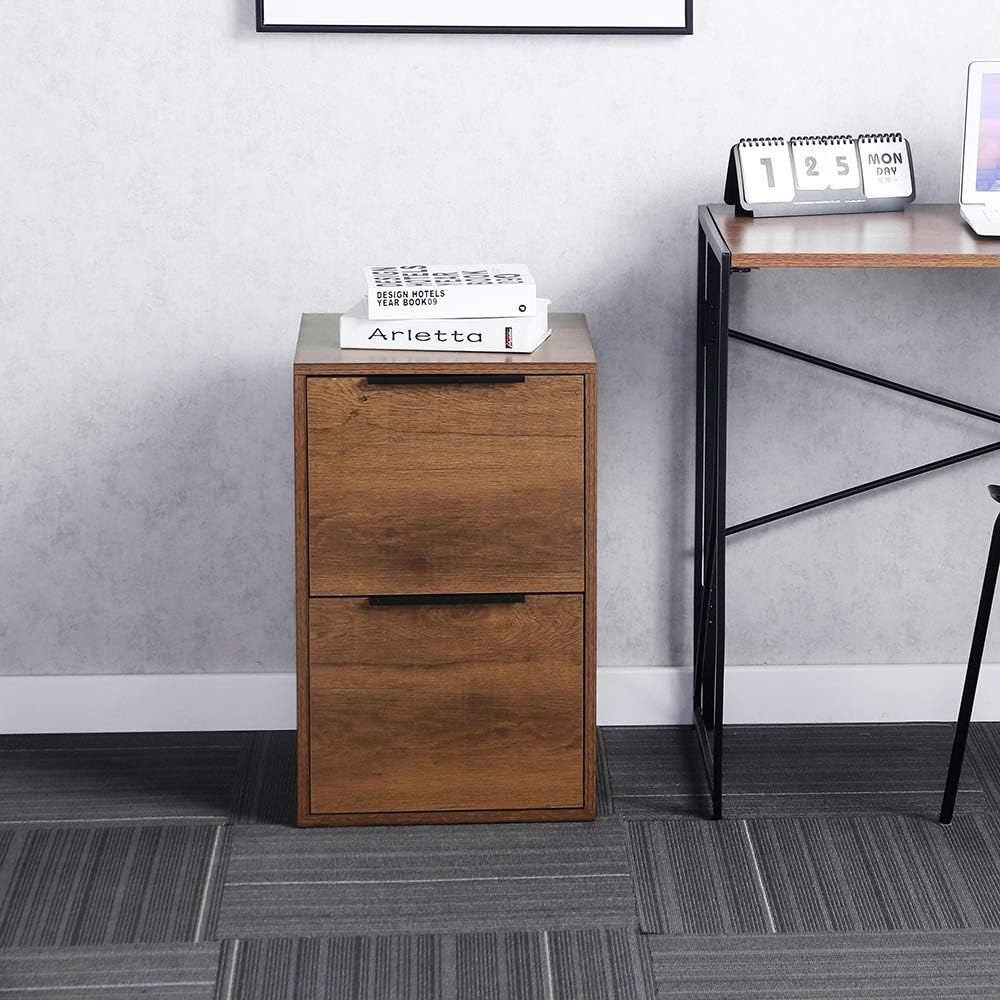 2 Drawers Wooden File Cabinet with Metal Frame D857107