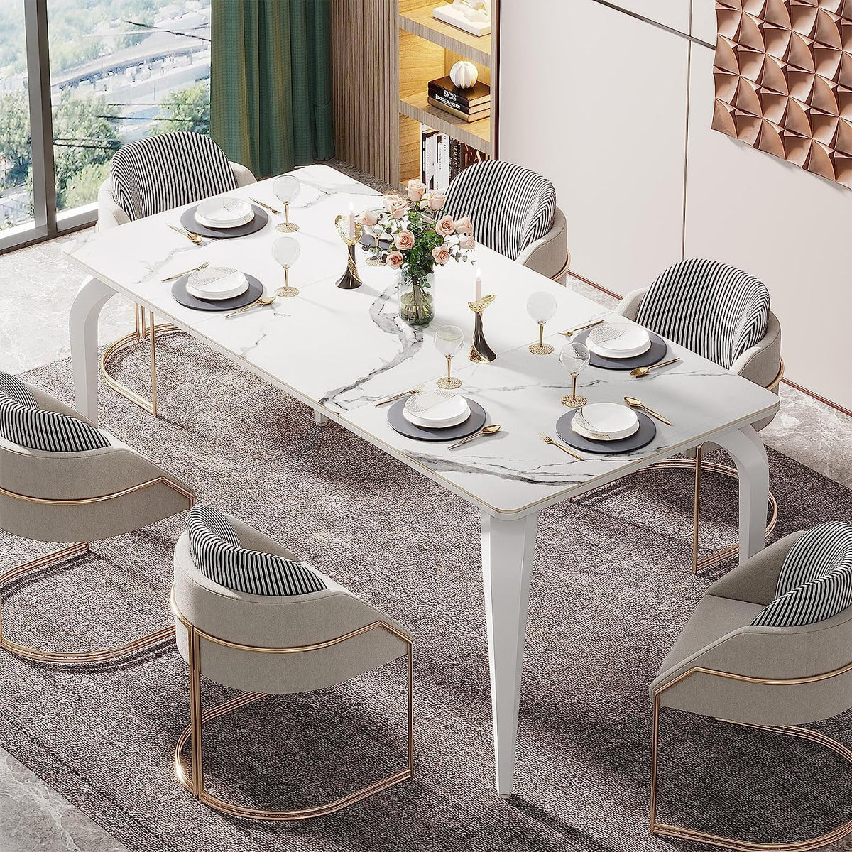 63" Sintered Stone White Marble Dining Table C407255