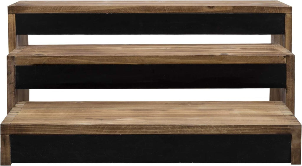 3-Tier Burnt Dark Brown Wood Cake Display Stands with Chalkboard Panels Z73234