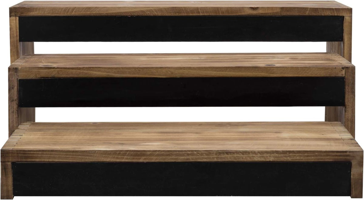 3-Tier Burnt Dark Brown Wood Cake Display Stands with Chalkboard Panels Z73234