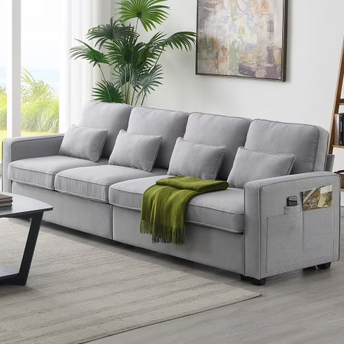 Modern Linen Fabric Sofa with 4 Pillows D266