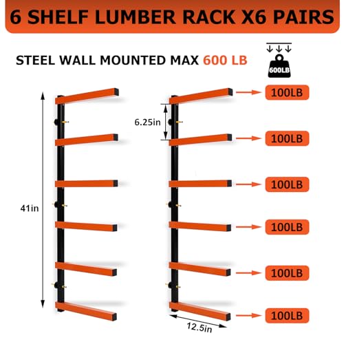 6 Levels Steel Wall Mounted Lumber Storage Rack X26397
