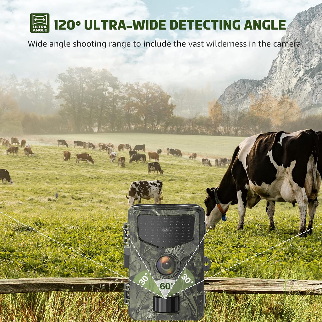 2.7K 36MP Game Camera 0.2S Trigger 65ft Range No Glow Night Vision 120° Angle IP66 Waterproof 32GB Card Pack of 2 P632