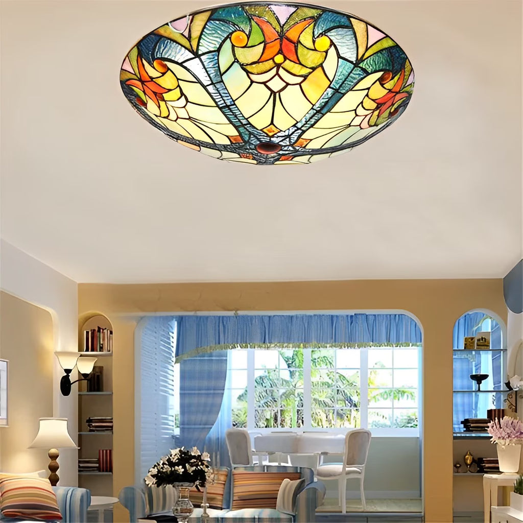 Flush Mount Ceiling Light LED Ceiling Lamp with Tiffany Glass Shade, 3 Light Pendant Light 16" O42051