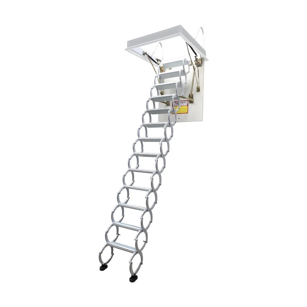 Attic Pull Down Ceiling Ladder Stairs Retractable Folding Extension Loft Stairs Ti-Mg Alloy White 31.5*39.37in Max. 10.5ft Height T35879