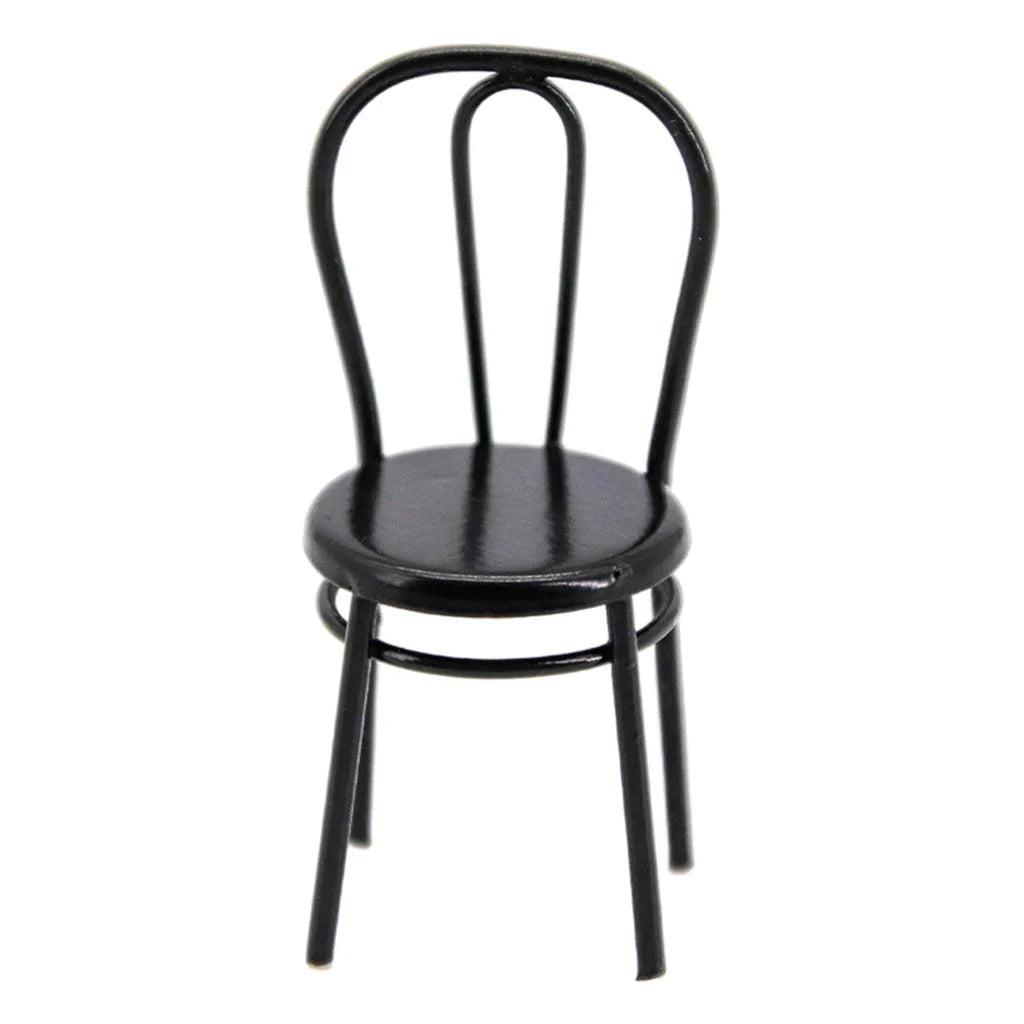 Black Metal Dollhouse Miniature Dining Furniture Seat I126510