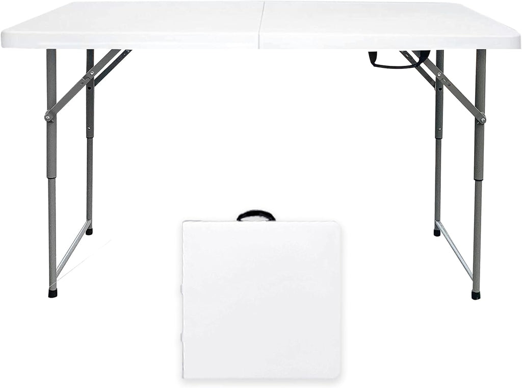 4 Foot Lightweight Adjustable Height Folding Table White Granite I75359