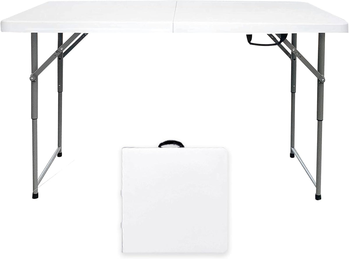 4 Foot Lightweight Adjustable Height Folding Table White Granite I75359