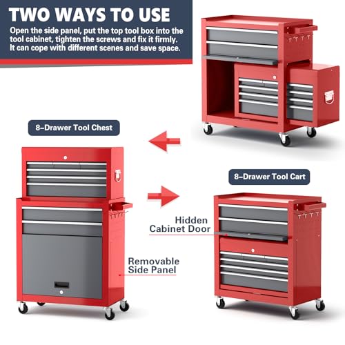8 Drawer Rolling Metal Tool Chest with Wheels F11582