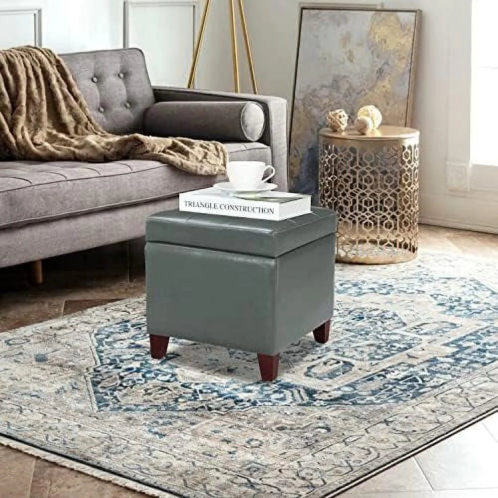 Tufted Leather Square Ottoman with Hinged Lid N918