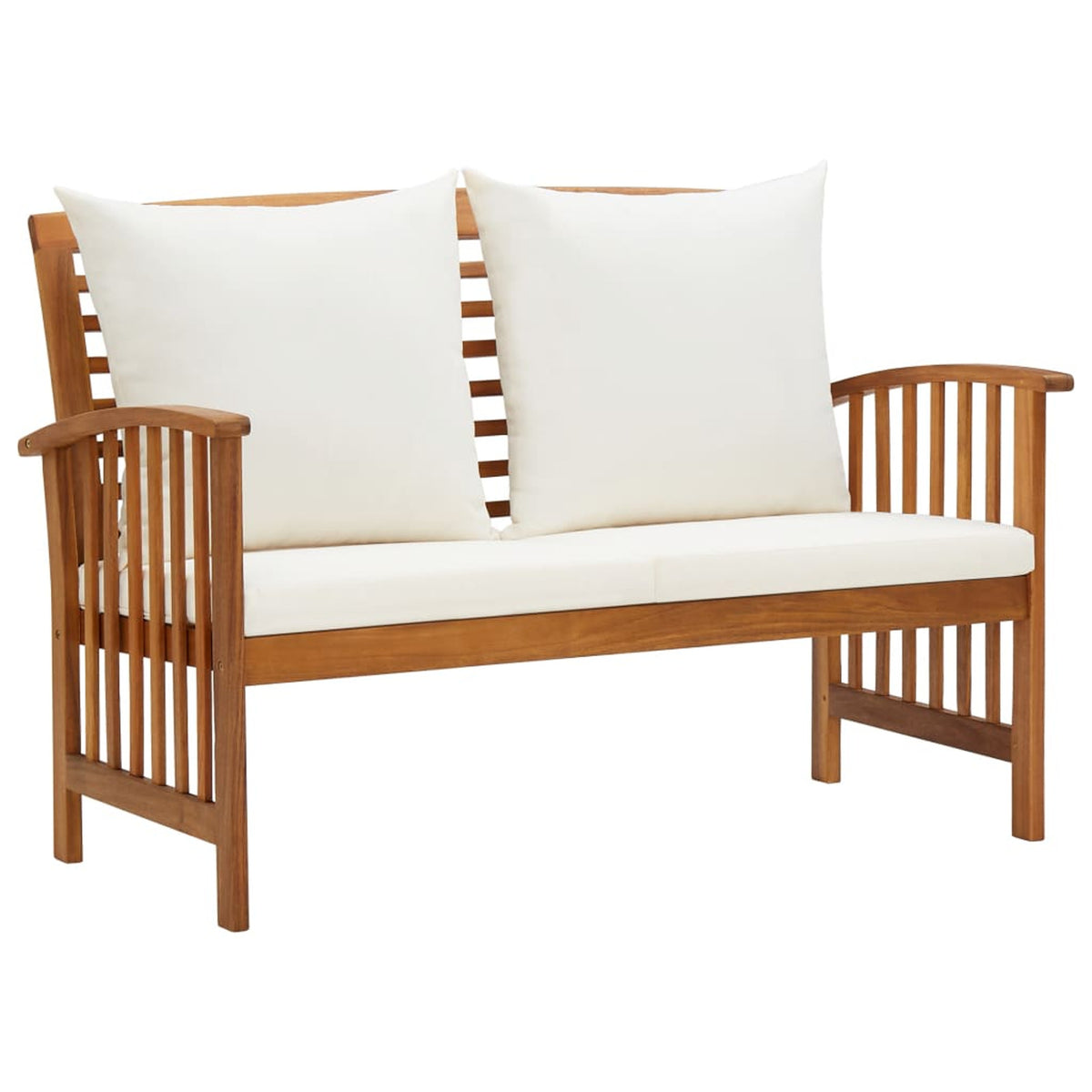 5 Piece Patio Lounge Set Cream White Cushioned Acacia Wood Outdoor Sofa Set L995