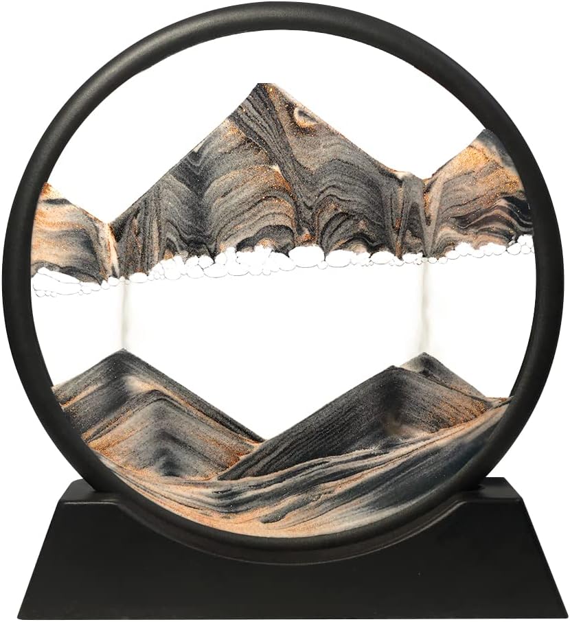 Moving Sand Art Picture Round Glass 3D Deep Sea (Green, 7 Inch) H80491