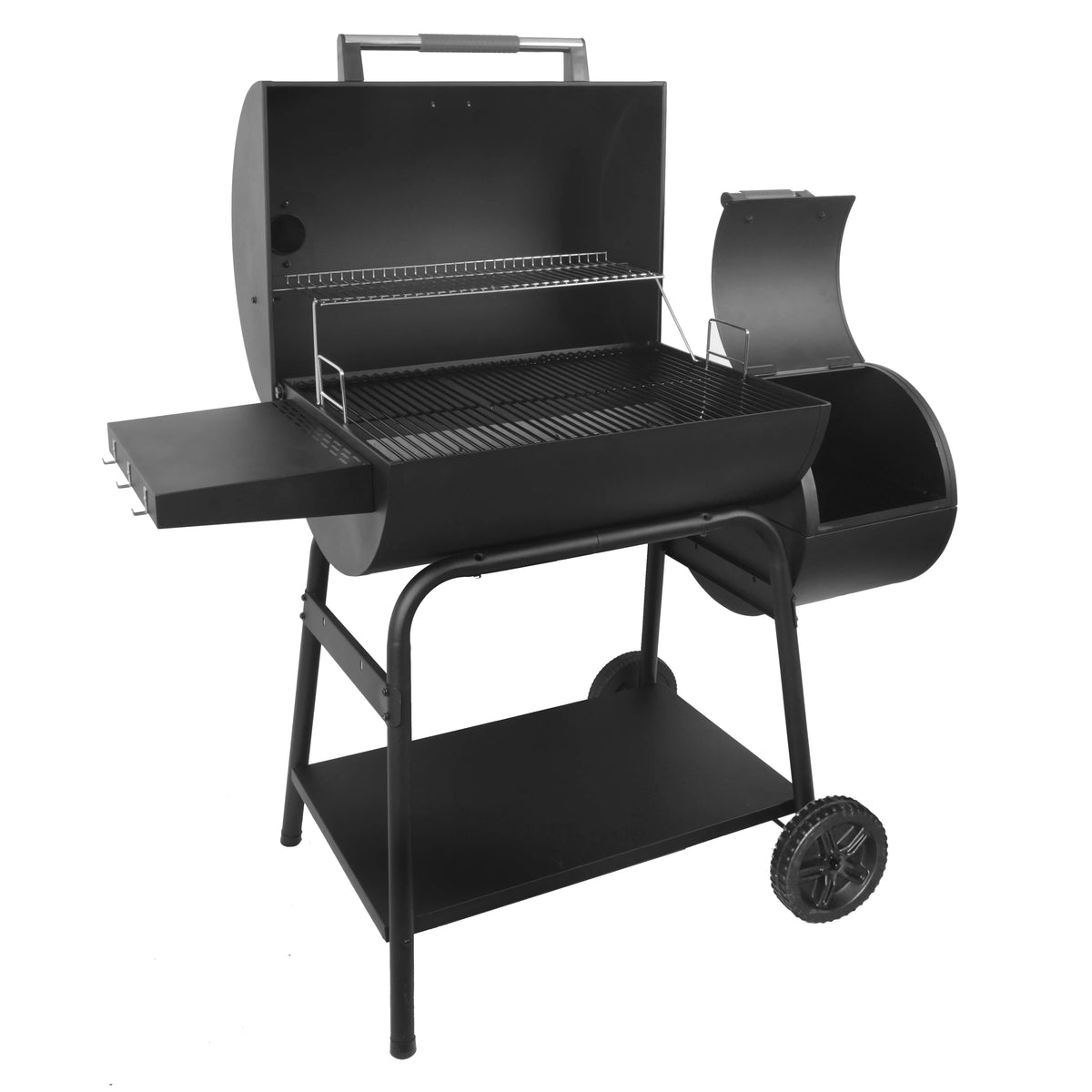 Black Offset Steel Charcoal Smoker Grill with Side Firebox H95189