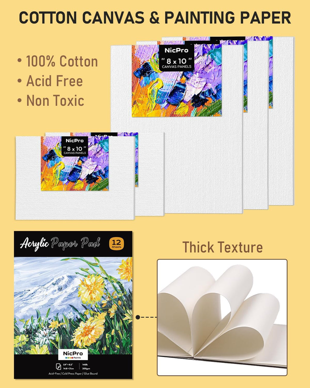 65PCS Acrylic Paint Canvas Set with 12 Colors, 30 Paint Brushes, 5 Canvas, Wood Easel, 3 Palette, A5 Paper Pad W11720