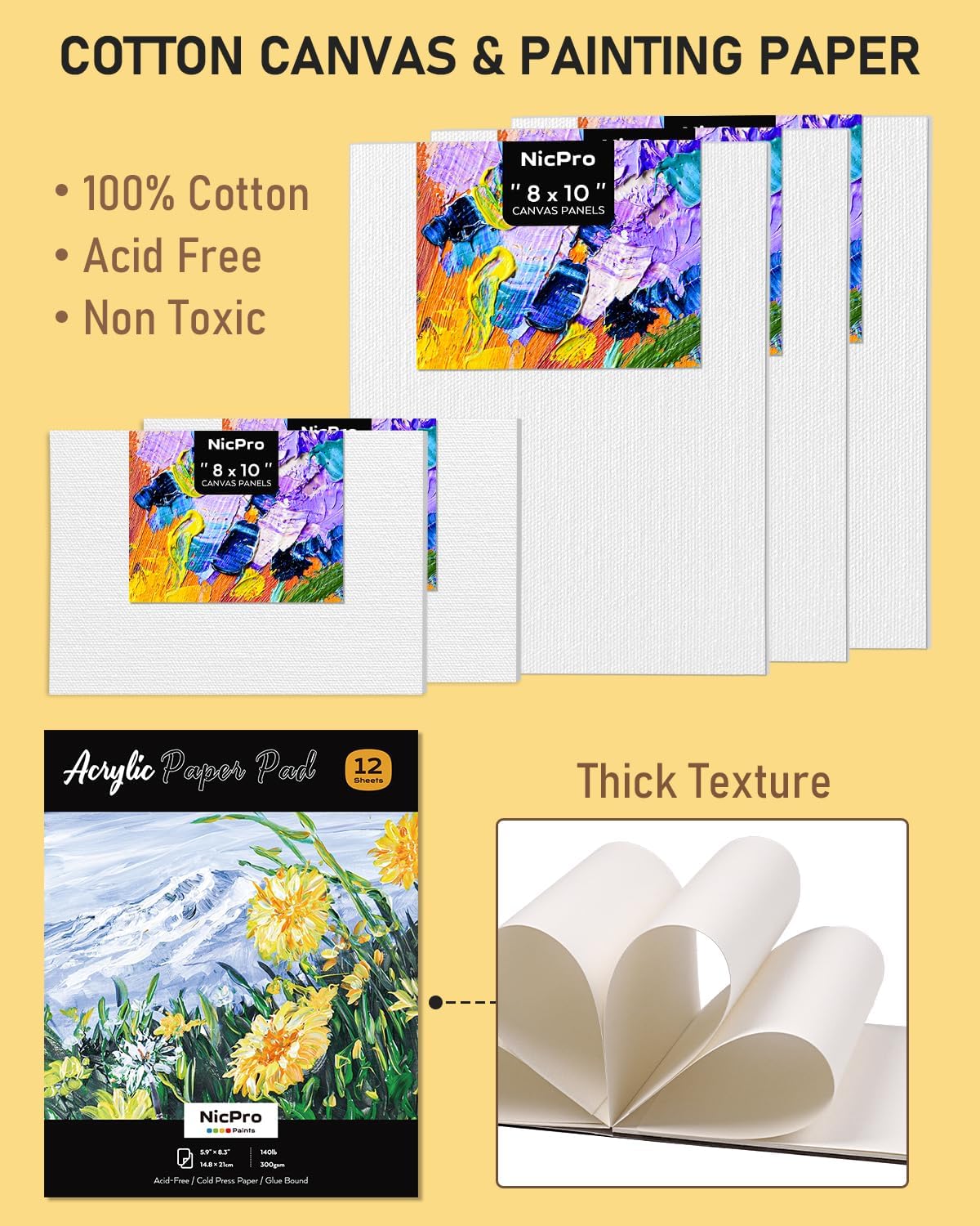 65PCS Acrylic Paint Canvas Set with 12 Colors, 30 Paint Brushes, 5 Canvas, Wood Easel, 3 Palette, A5 Paper Pad W11720