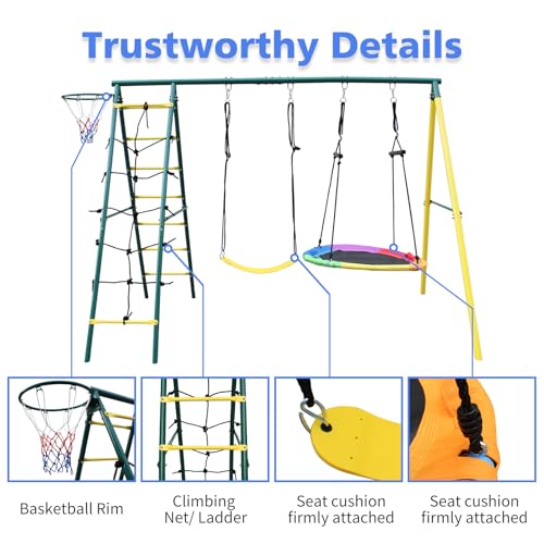 6 in 1 Heavy-Duty Swing Set with 2 Swings, Glider, Climbing Ladder and Rope Y597