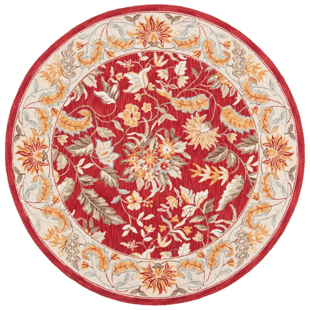 Red Floral Wool Runner Rug A718