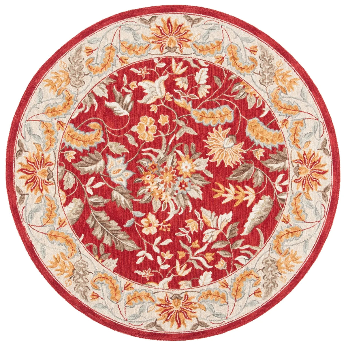 Red Floral Wool Runner Rug A718