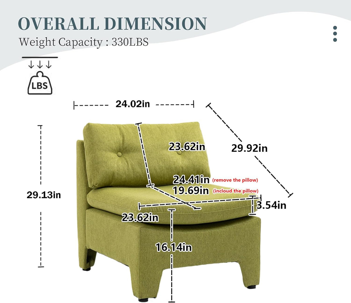 Olive Velvet Oversized Armless Chair R565