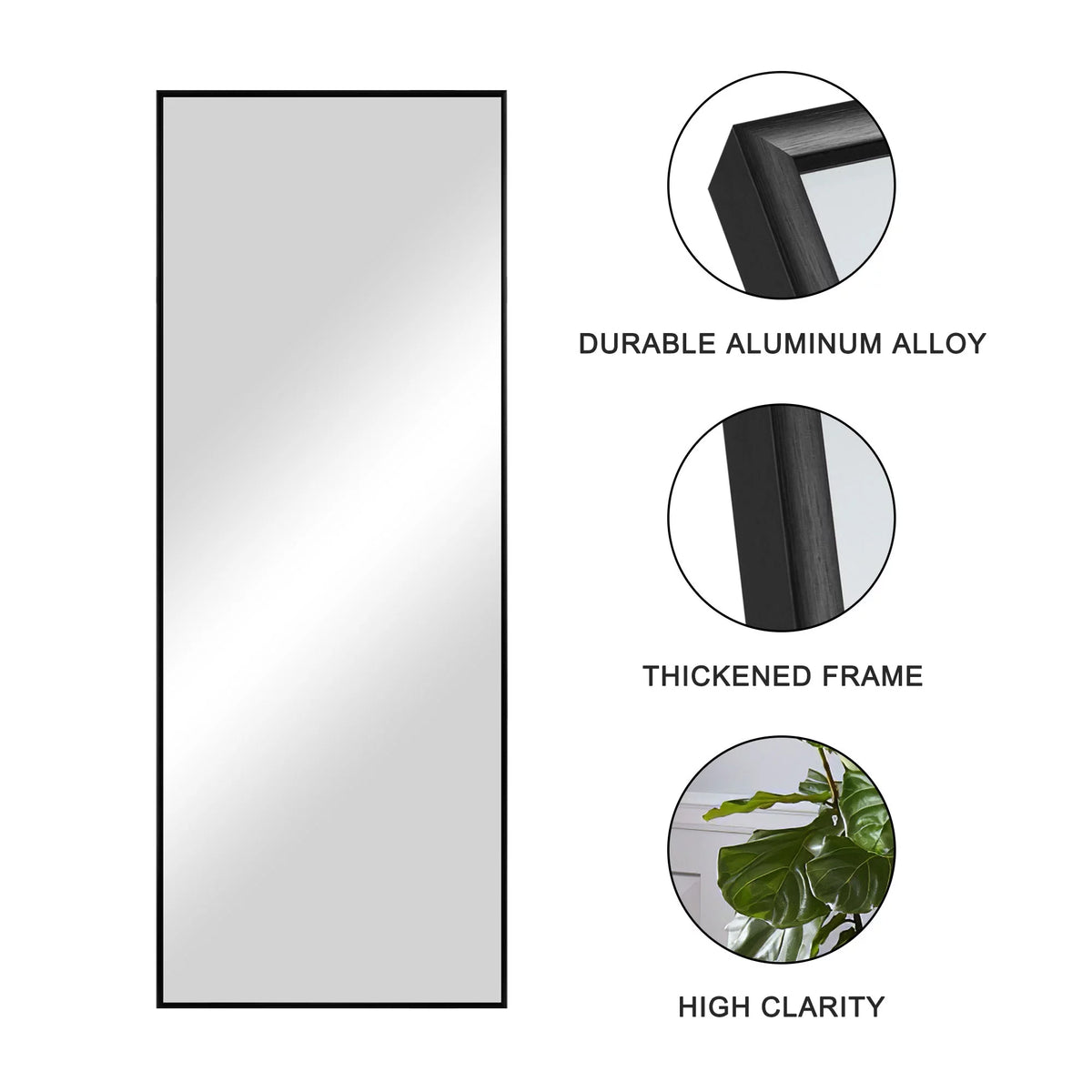 51"x16" Rectangular Full Length Floor Mirror with Stand Black L82892