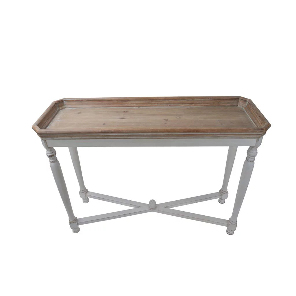 42" Brown and White Distressed Rectangular End Table F213