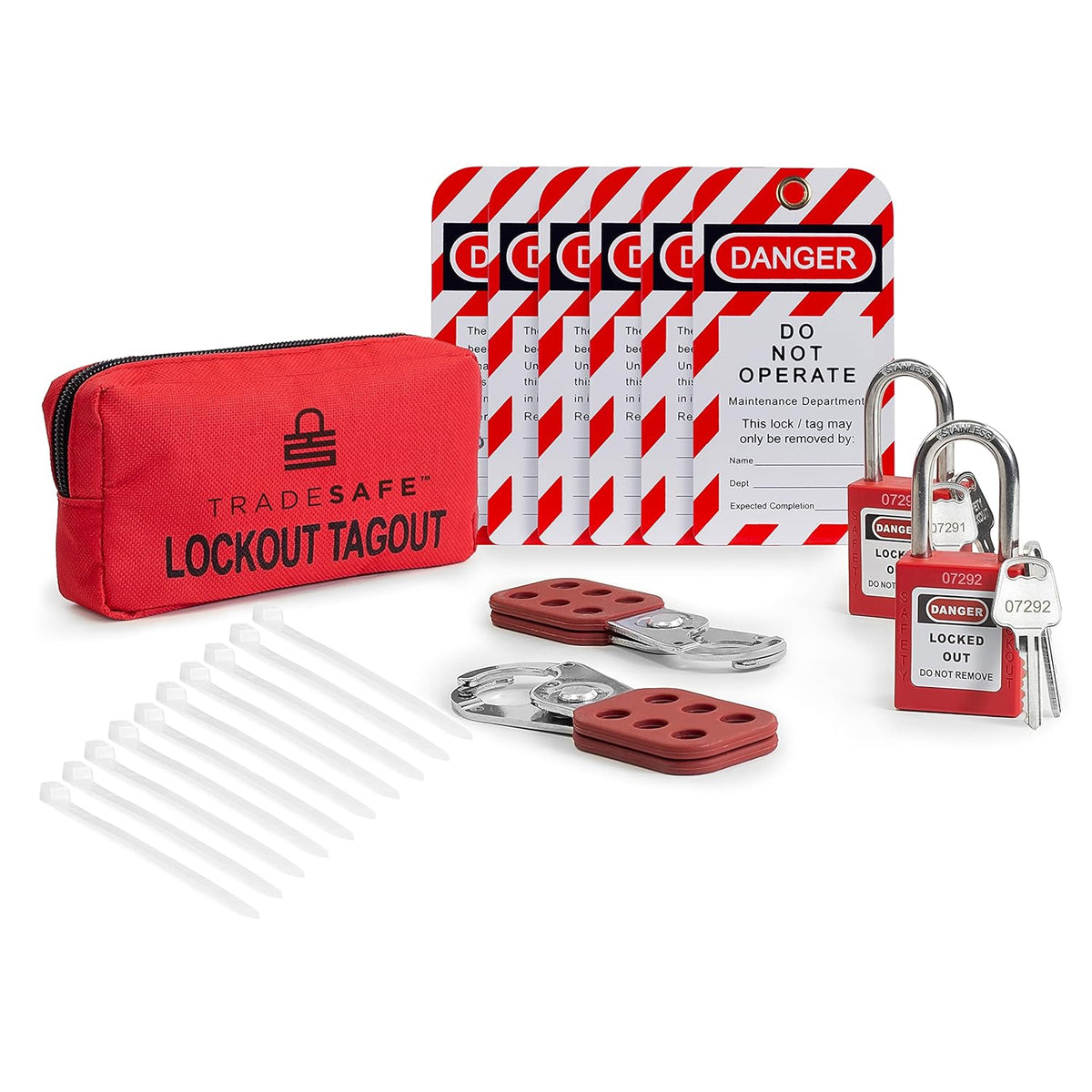 Lockout Tagout Kit with Hasps, Loto Tags, Red Safety Padlocks, Pack of 2 H280314