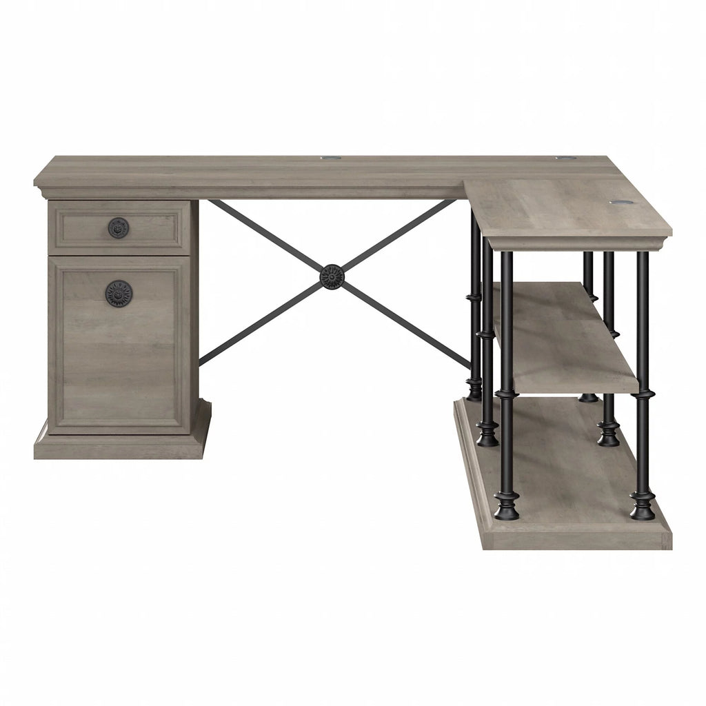L Shaped Desk with Storage in Driftwood Gray N366
