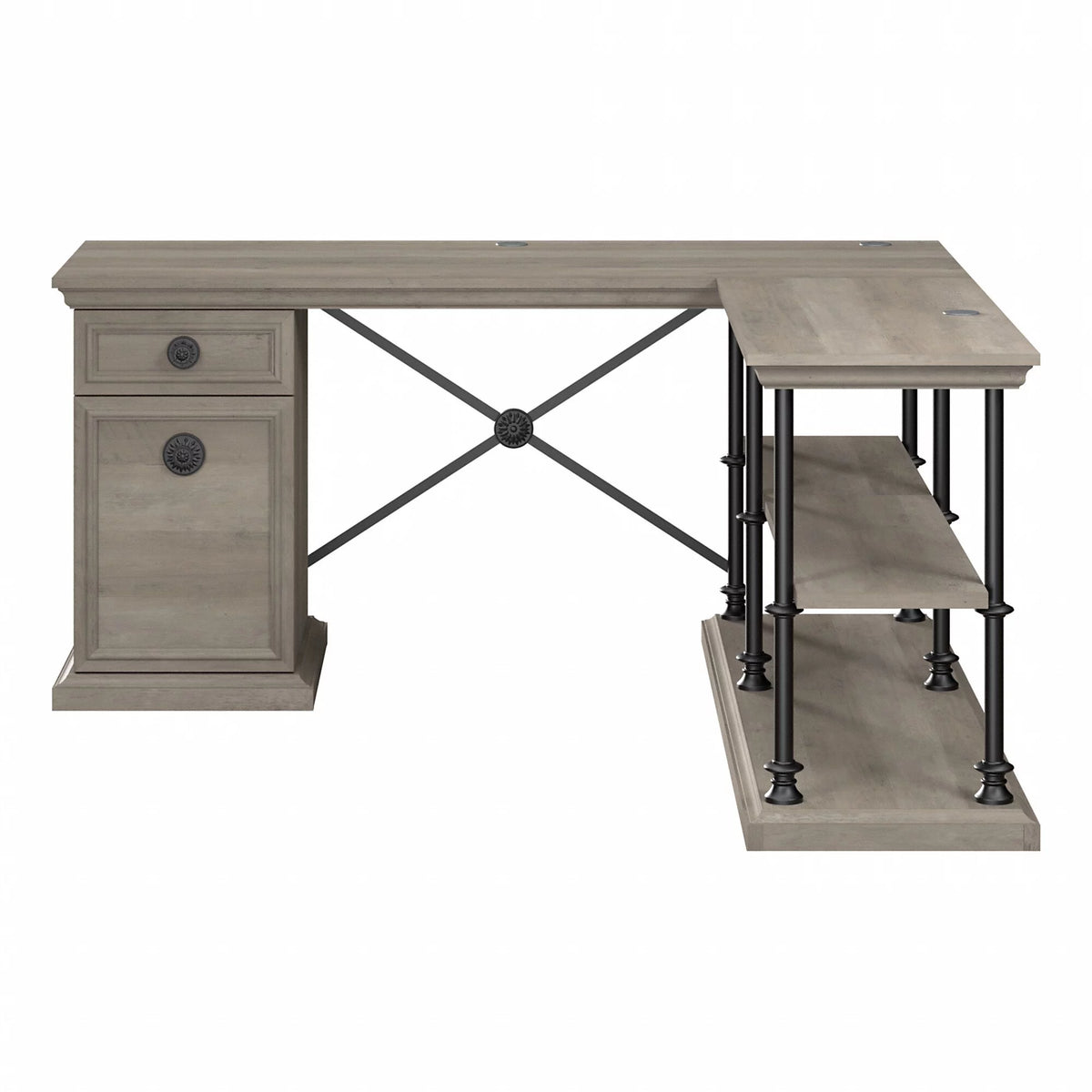 L Shaped Desk with Storage in Driftwood Gray N366
