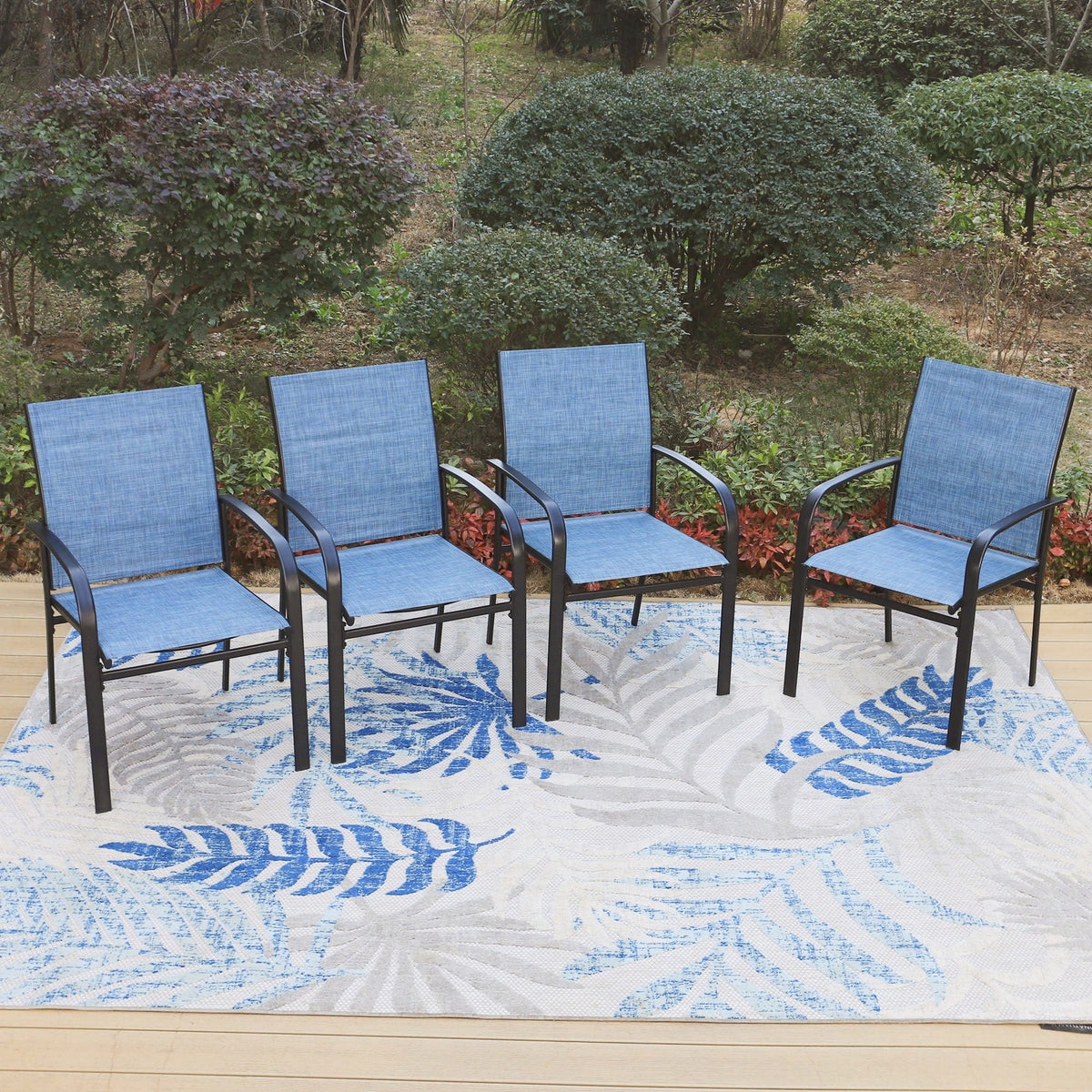 Set of 4 Outdoor Patio Dining Chairs Steel Textilene Black Brown C904