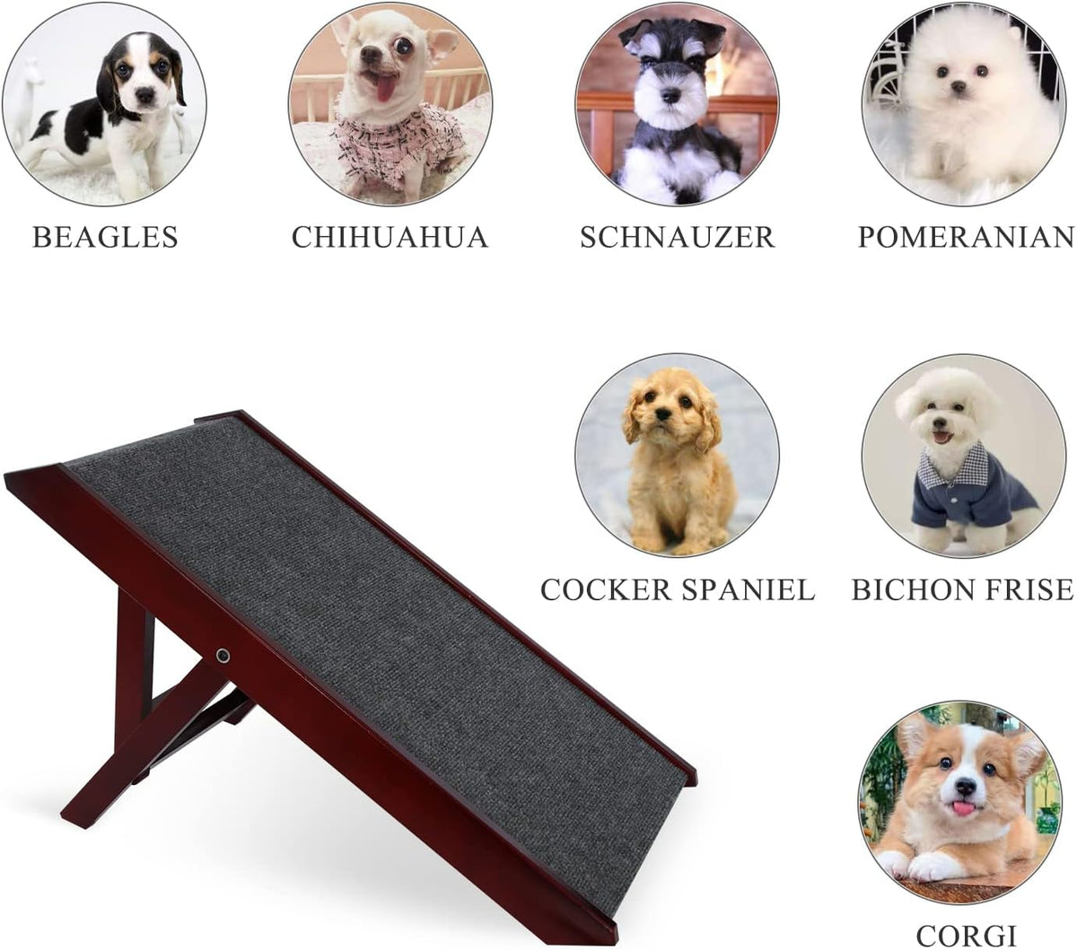 Wooden Collapsible Pet Ramp with Non-Slip Carpet for Small Dogs D162