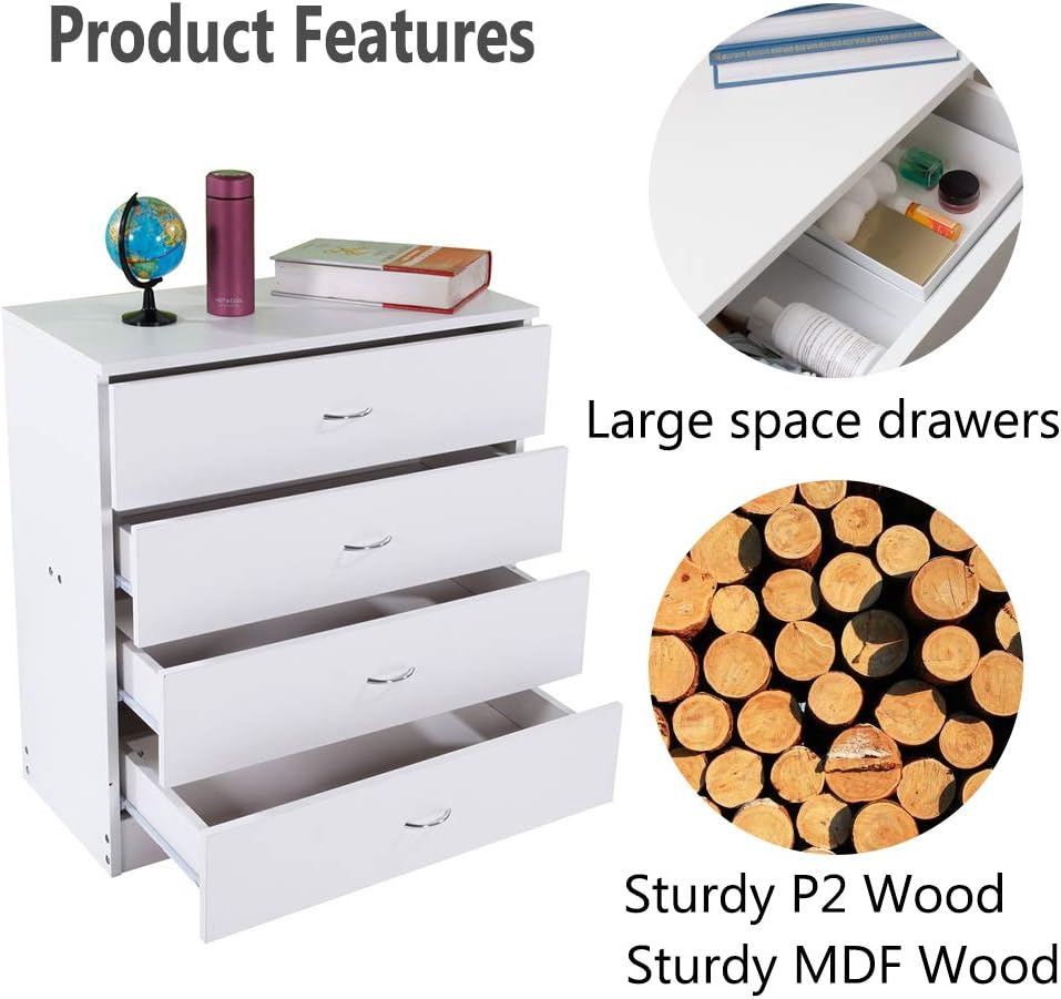 White 4 Drawer Wooden Dresser P4712