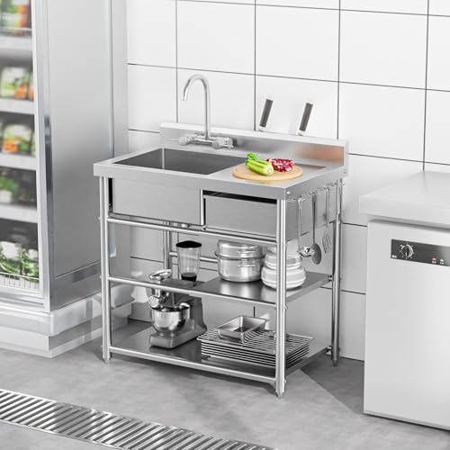 Stainless Steel Freestanding Utility Sink with Workbench Drawer G67978