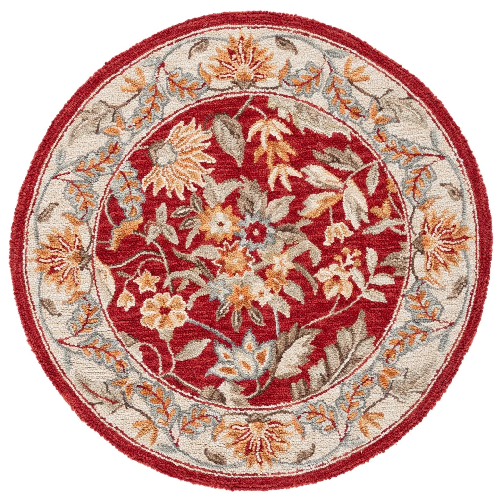 Red Floral Wool Runner Rug A718