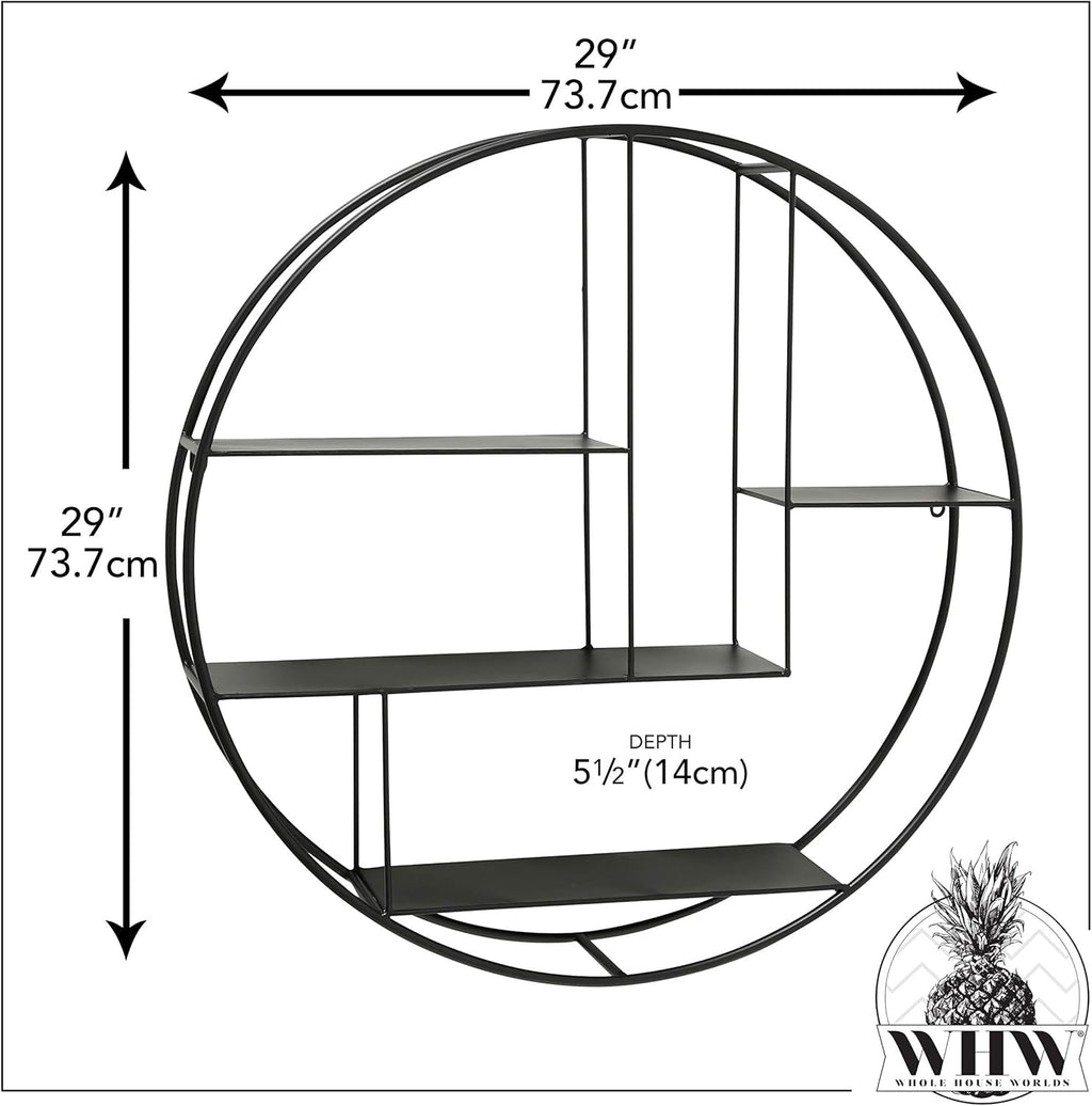 Black Iron Round Metal Wall Shelf, 4 Levels I311326