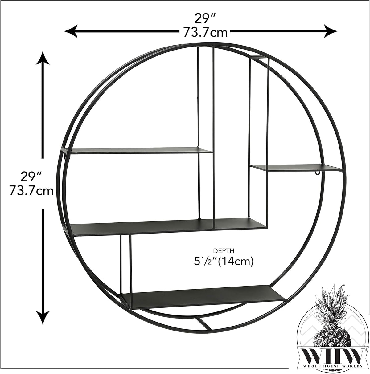 Black Iron Round Metal Wall Shelf, 4 Levels I311326