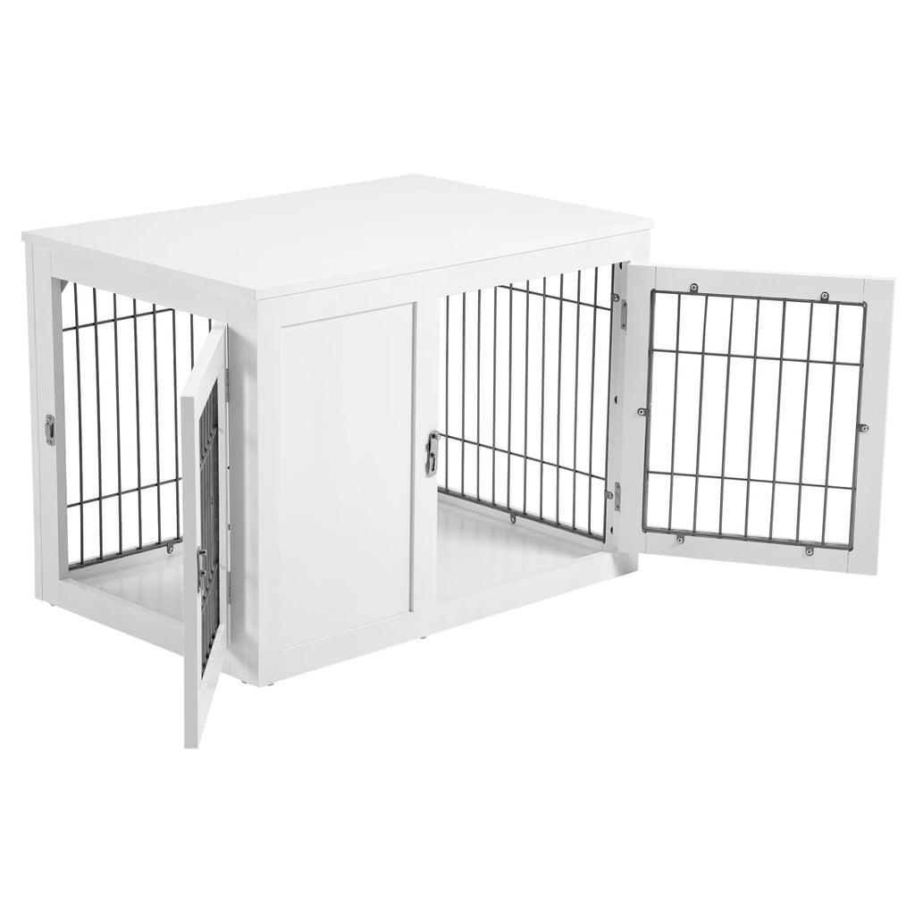 White Dog Crate Furniture End Table with Double Doors J836
