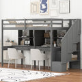 Gray Full Size Wood Loft Bed with Desk, Wardrobe and Three Storage Drawers W1922