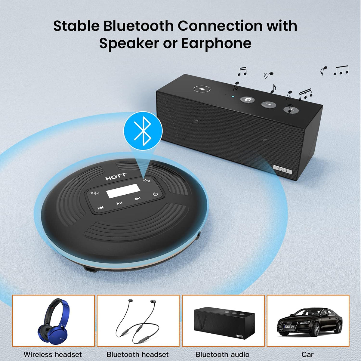 Portable CD Player with Bluetooth FM Transmitter Black L4052