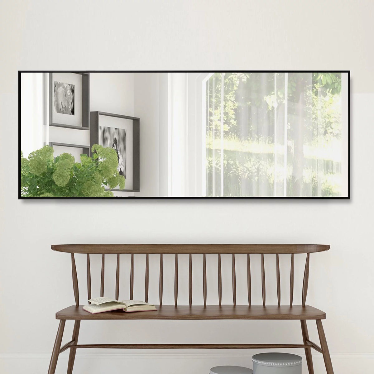 51"x16" Rectangular Full Length Floor Mirror with Stand Black L82892