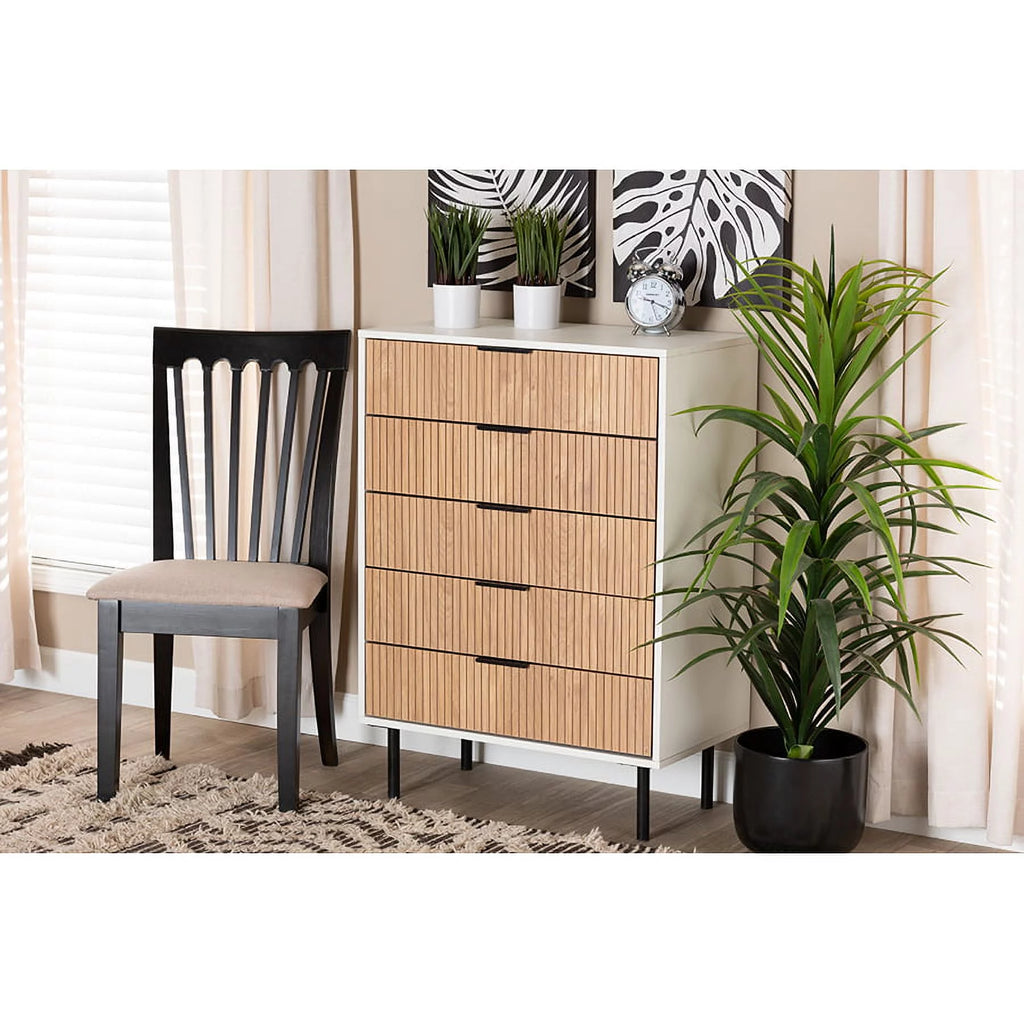 White and Brown 5-Drawer Wood Storage H744