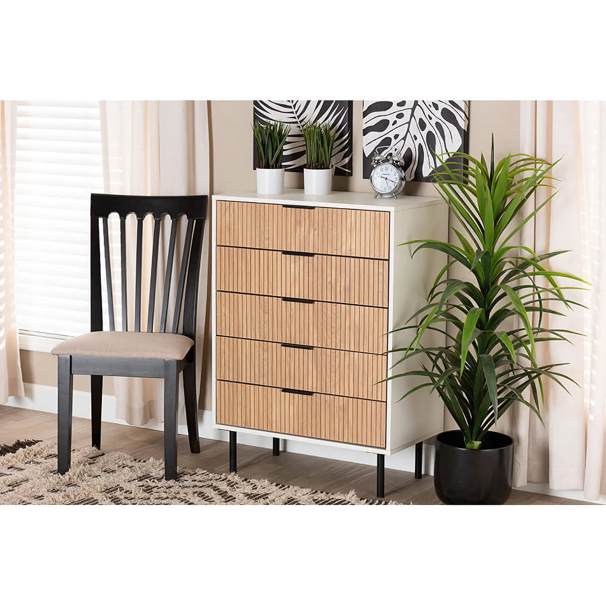 White and Brown 5-Drawer Wood Storage H744