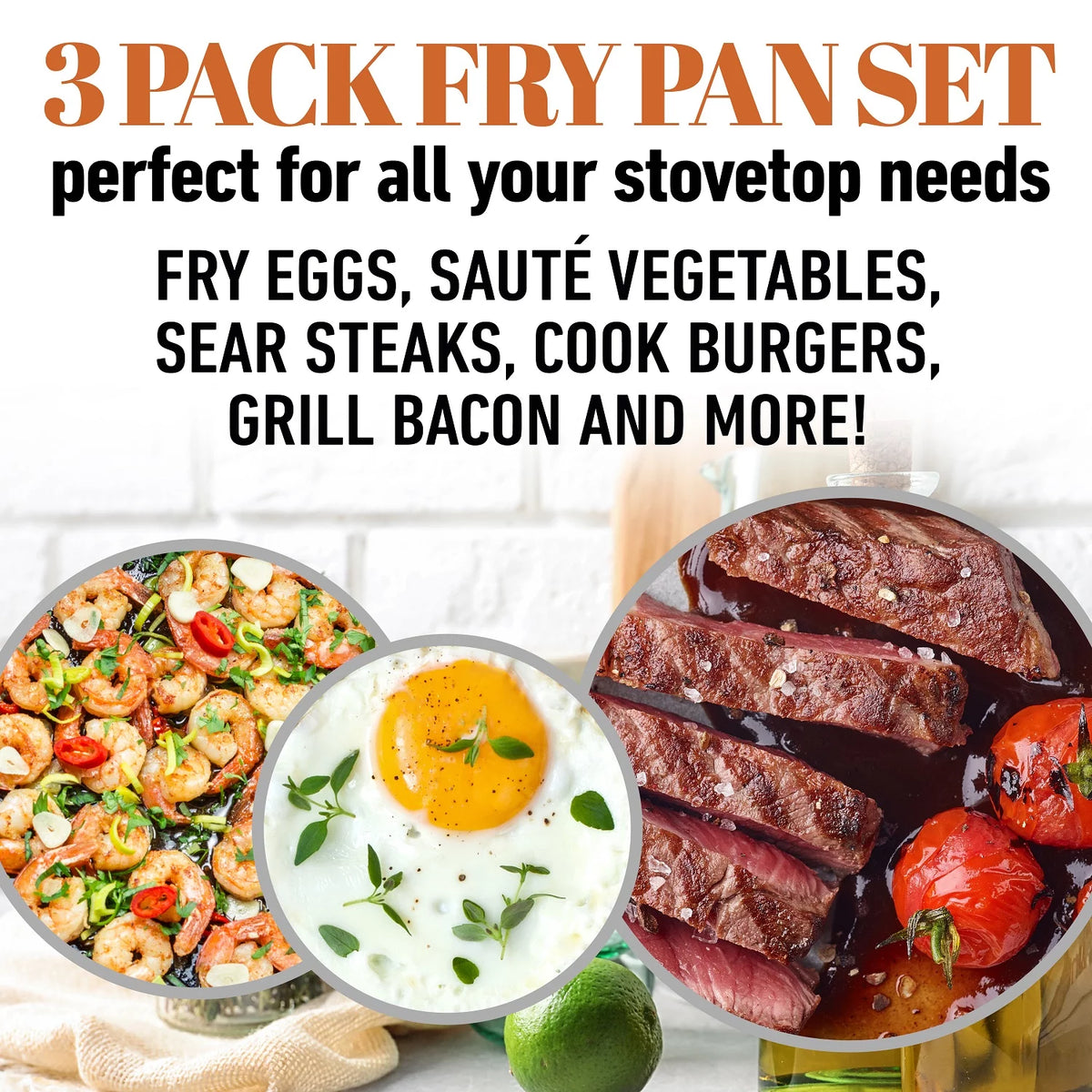 3-Piece Copper Nonstick Frying Pan Set S710