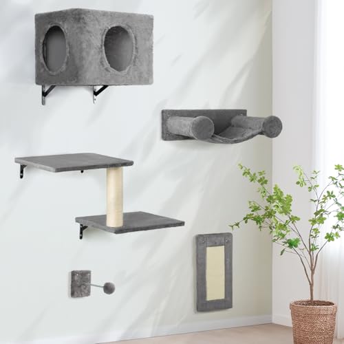 Wall Mounted Cat Furniture Set with House Steps Scratcher Hammock C33475